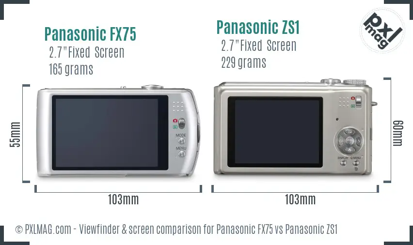 Panasonic FX75 vs Panasonic ZS1 Screen and Viewfinder comparison