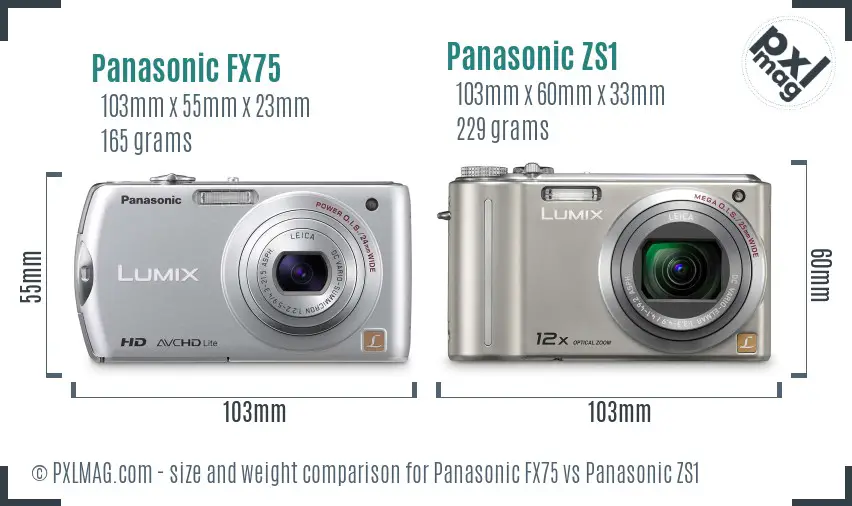 Panasonic FX75 vs Panasonic ZS1 size comparison