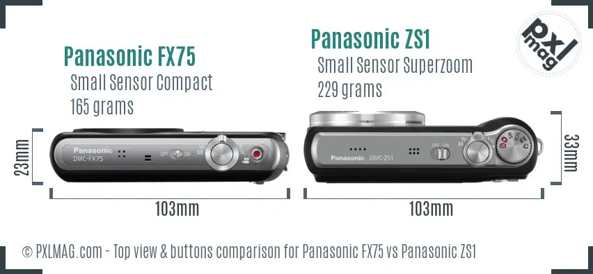 Panasonic FX75 vs Panasonic ZS1 top view buttons comparison