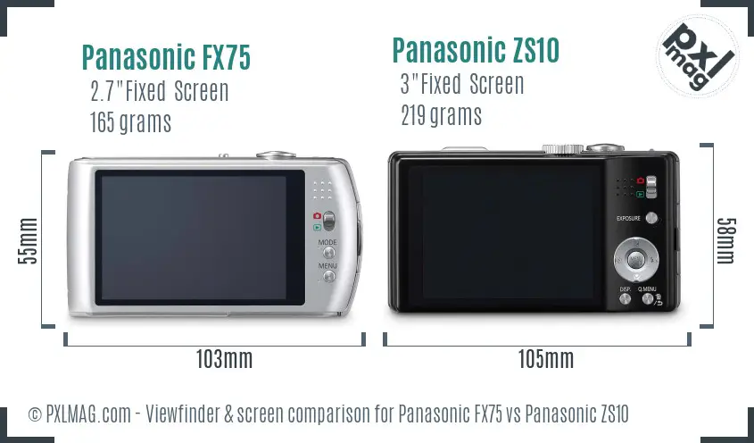 Panasonic FX75 vs Panasonic ZS10 Screen and Viewfinder comparison