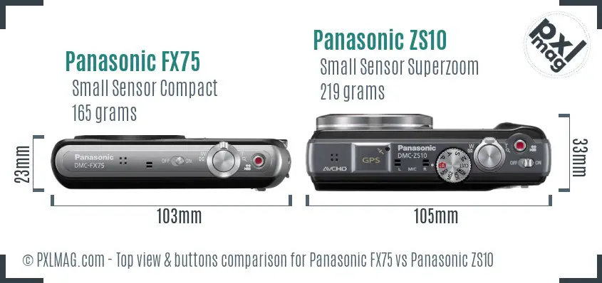 Panasonic FX75 vs Panasonic ZS10 top view buttons comparison