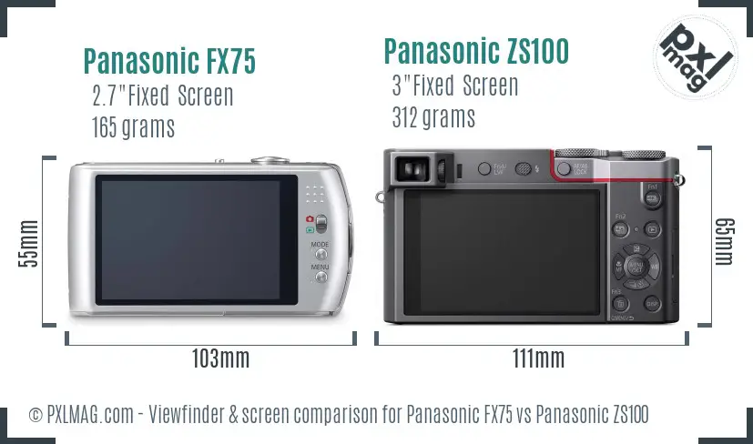 Panasonic FX75 vs Panasonic ZS100 Screen and Viewfinder comparison