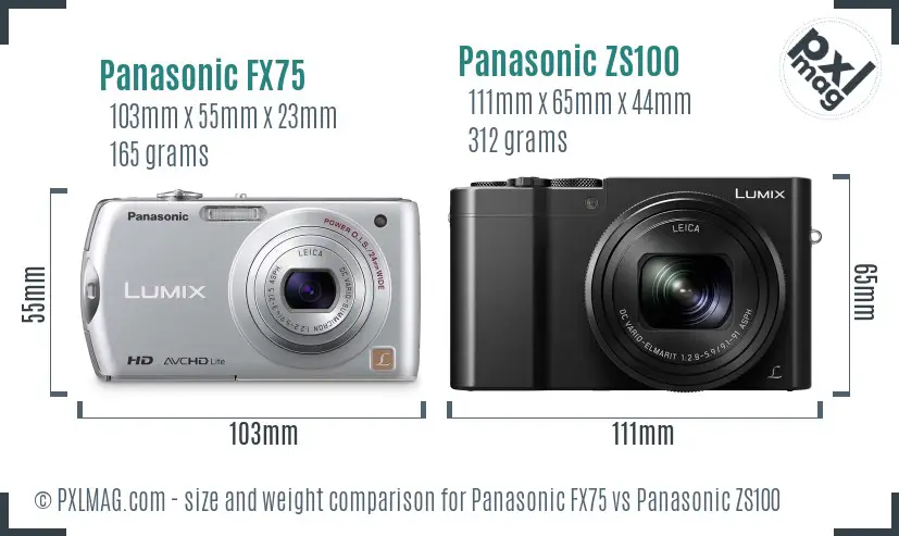 Panasonic FX75 vs Panasonic ZS100 size comparison