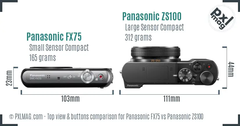 Panasonic FX75 vs Panasonic ZS100 top view buttons comparison