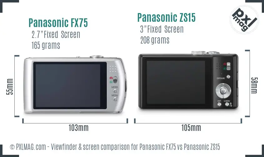 Panasonic FX75 vs Panasonic ZS15 Screen and Viewfinder comparison