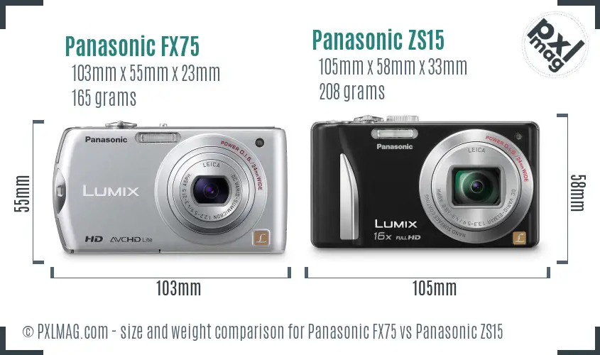 Panasonic FX75 vs Panasonic ZS15 size comparison