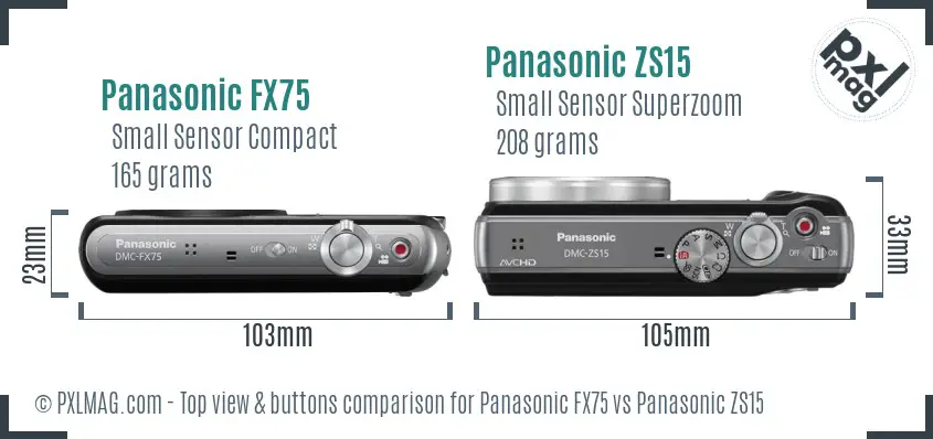 Panasonic FX75 vs Panasonic ZS15 top view buttons comparison
