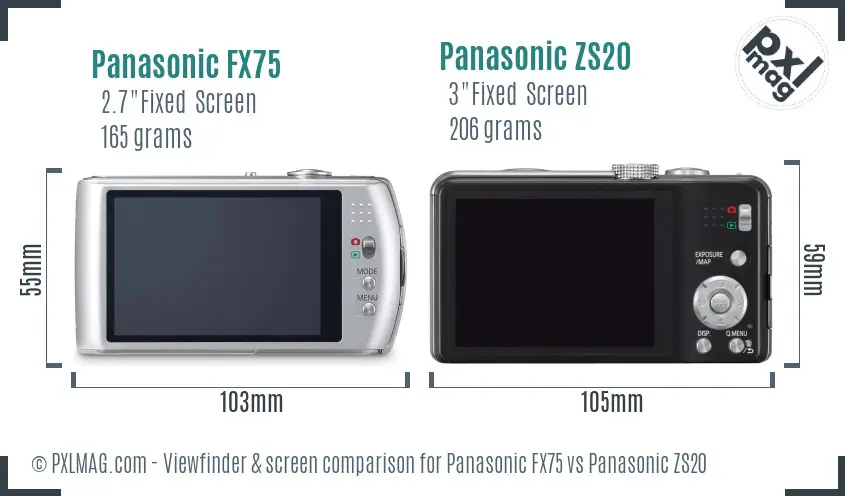 Panasonic FX75 vs Panasonic ZS20 Screen and Viewfinder comparison