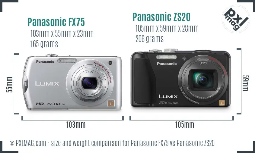 Panasonic FX75 vs Panasonic ZS20 size comparison