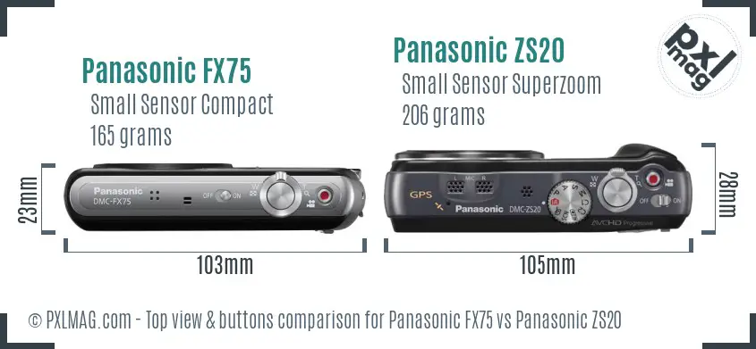 Panasonic FX75 vs Panasonic ZS20 top view buttons comparison