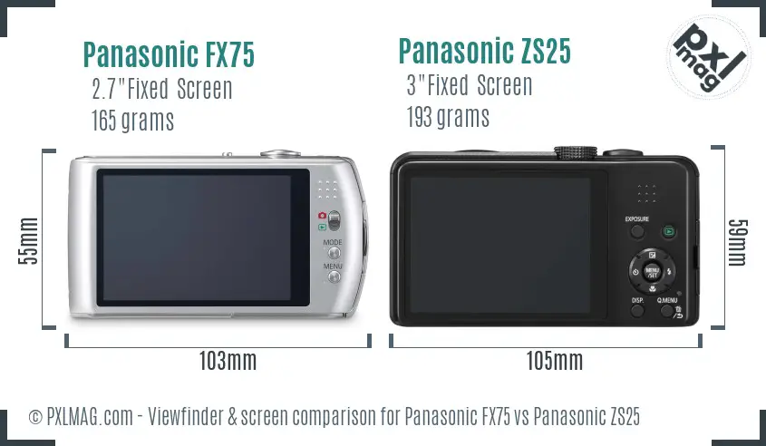 Panasonic FX75 vs Panasonic ZS25 Screen and Viewfinder comparison