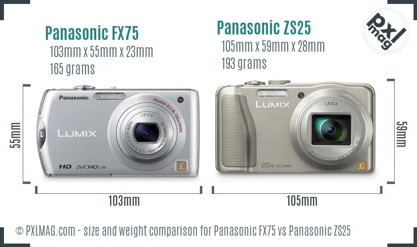 Panasonic FX75 vs Panasonic ZS25 size comparison