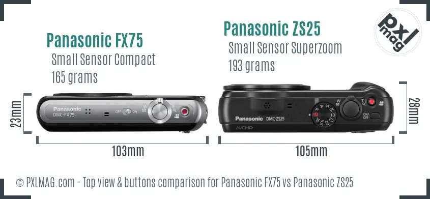 Panasonic FX75 vs Panasonic ZS25 top view buttons comparison