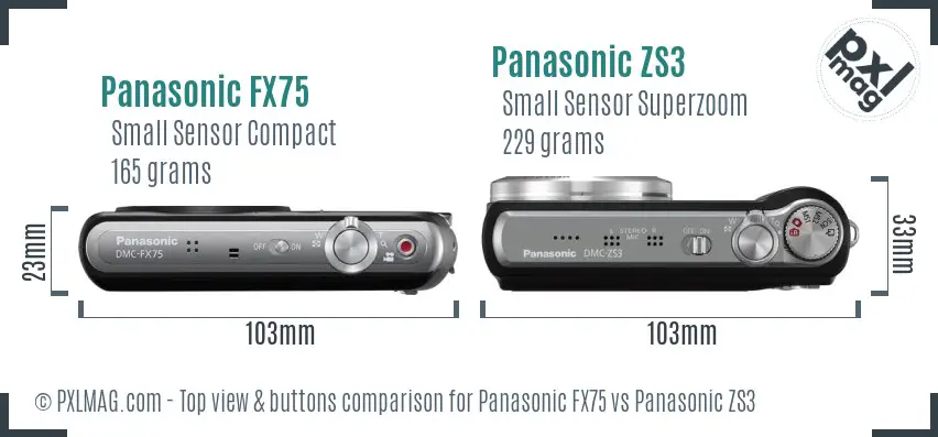 Panasonic FX75 vs Panasonic ZS3 top view buttons comparison