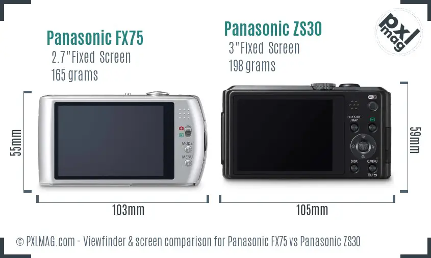 Panasonic FX75 vs Panasonic ZS30 Screen and Viewfinder comparison