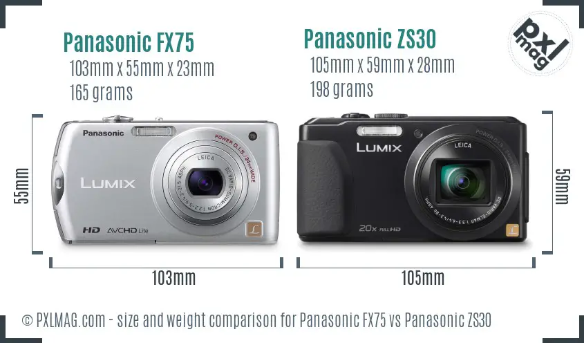 Panasonic FX75 vs Panasonic ZS30 size comparison