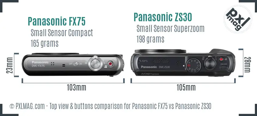 Panasonic FX75 vs Panasonic ZS30 top view buttons comparison