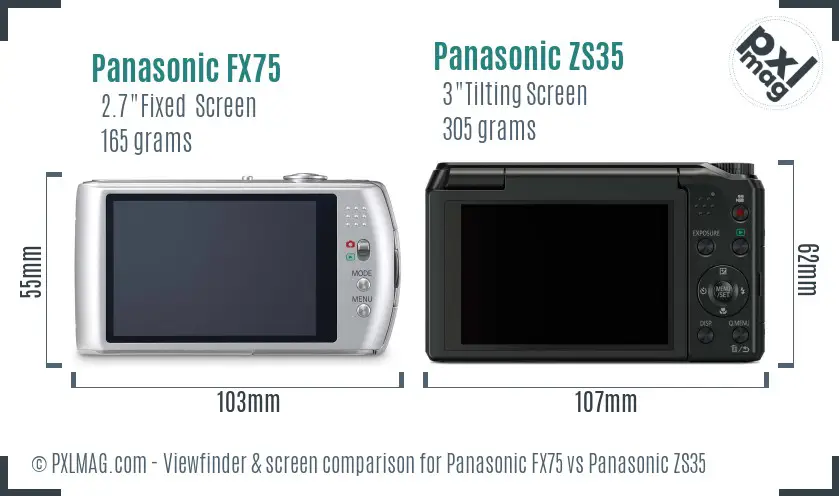 Panasonic FX75 vs Panasonic ZS35 Screen and Viewfinder comparison