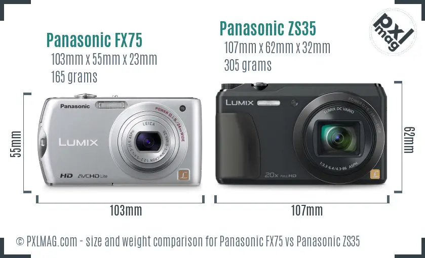 Panasonic FX75 vs Panasonic ZS35 size comparison