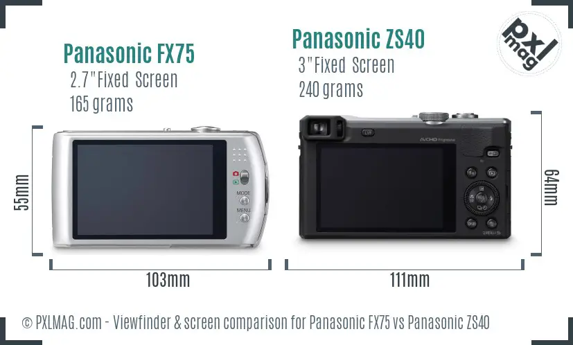 Panasonic FX75 vs Panasonic ZS40 Screen and Viewfinder comparison