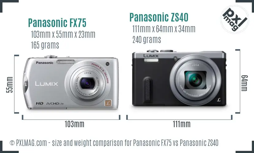 Panasonic FX75 vs Panasonic ZS40 size comparison
