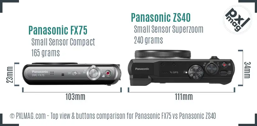 Panasonic FX75 vs Panasonic ZS40 top view buttons comparison