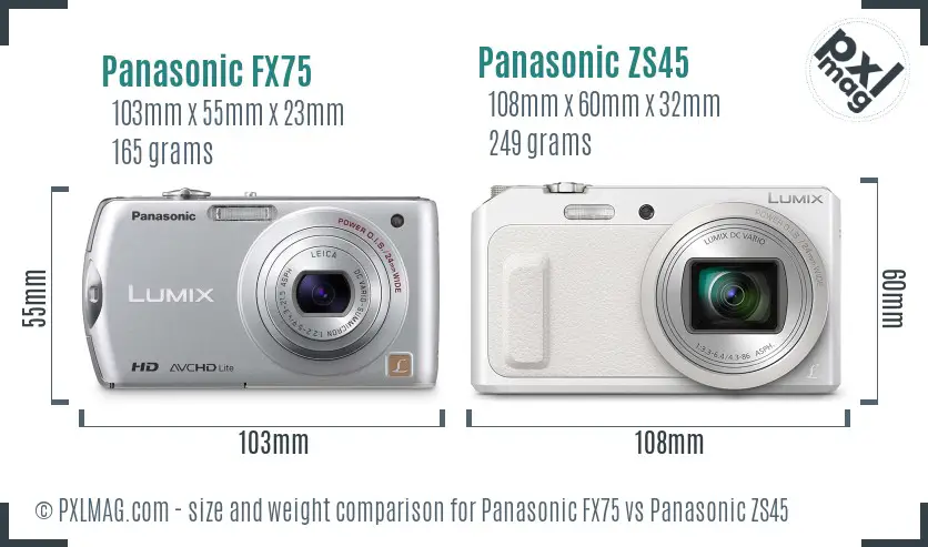 Panasonic FX75 vs Panasonic ZS45 size comparison