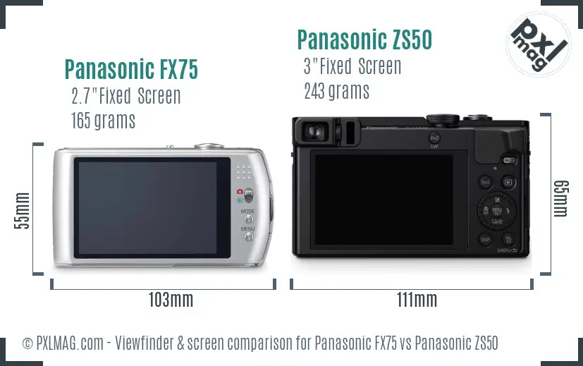 Panasonic FX75 vs Panasonic ZS50 Screen and Viewfinder comparison
