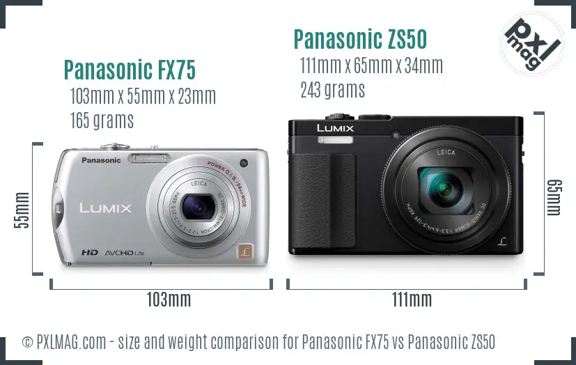 Panasonic FX75 vs Panasonic ZS50 size comparison