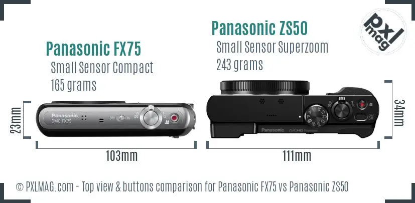Panasonic FX75 vs Panasonic ZS50 top view buttons comparison