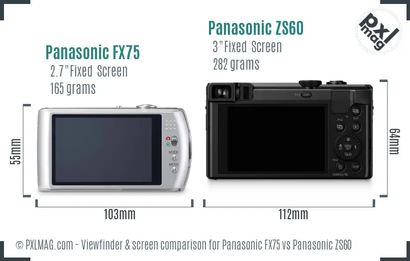 Panasonic FX75 vs Panasonic ZS60 Screen and Viewfinder comparison