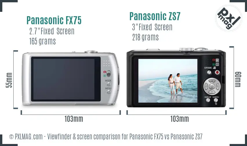 Panasonic FX75 vs Panasonic ZS7 Screen and Viewfinder comparison