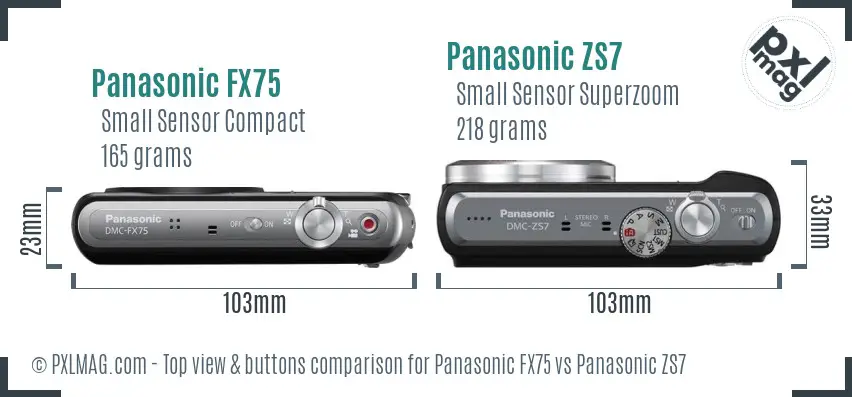 Panasonic FX75 vs Panasonic ZS7 top view buttons comparison