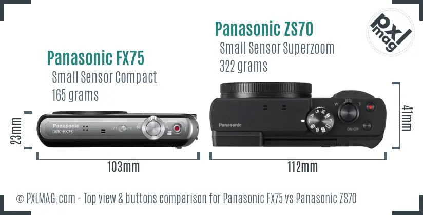 Panasonic FX75 vs Panasonic ZS70 top view buttons comparison