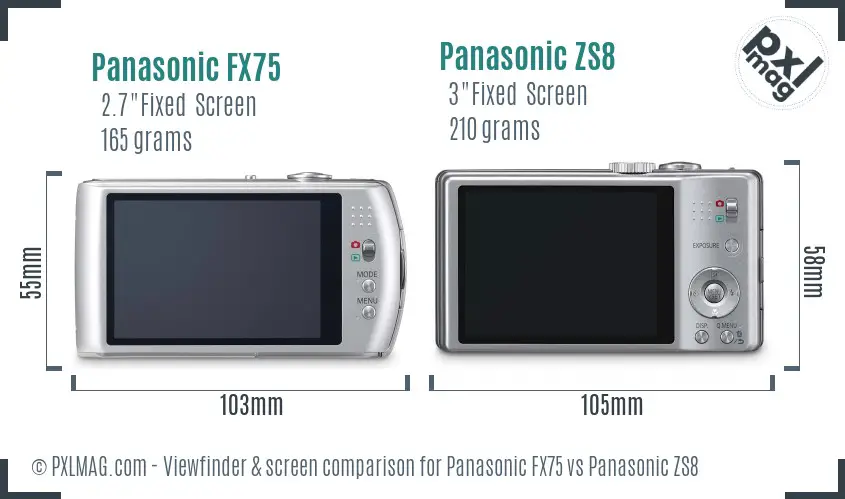 Panasonic FX75 vs Panasonic ZS8 Screen and Viewfinder comparison