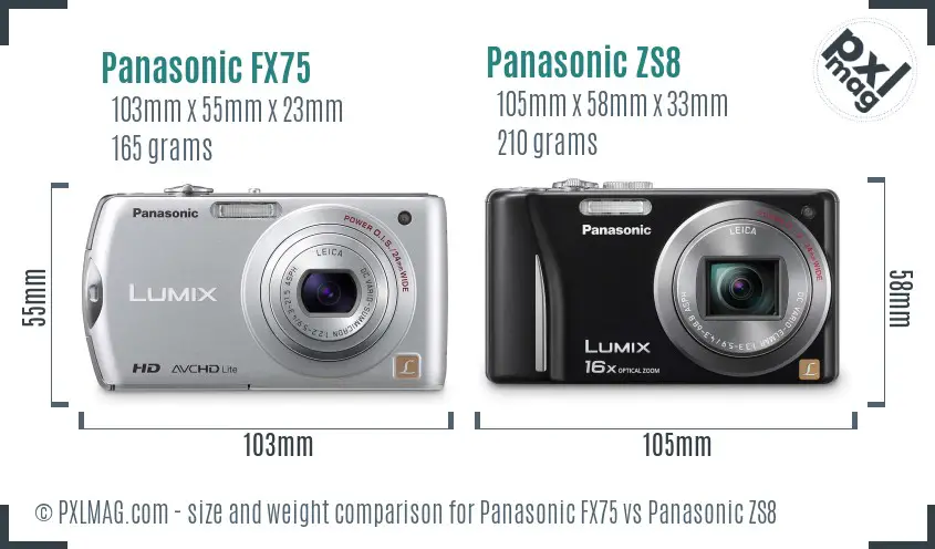 Panasonic FX75 vs Panasonic ZS8 size comparison