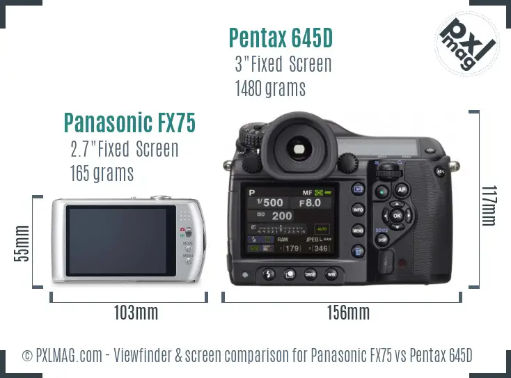 Panasonic FX75 vs Pentax 645D Screen and Viewfinder comparison