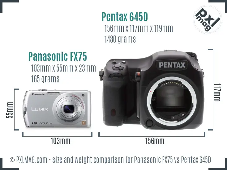 Panasonic FX75 vs Pentax 645D size comparison