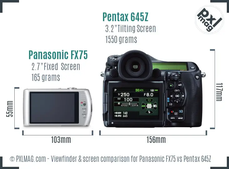 Panasonic FX75 vs Pentax 645Z Screen and Viewfinder comparison