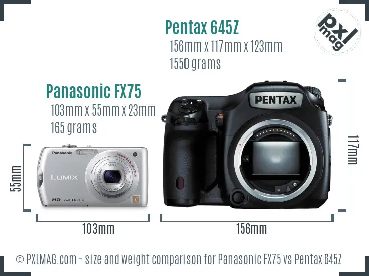 Panasonic FX75 vs Pentax 645Z size comparison