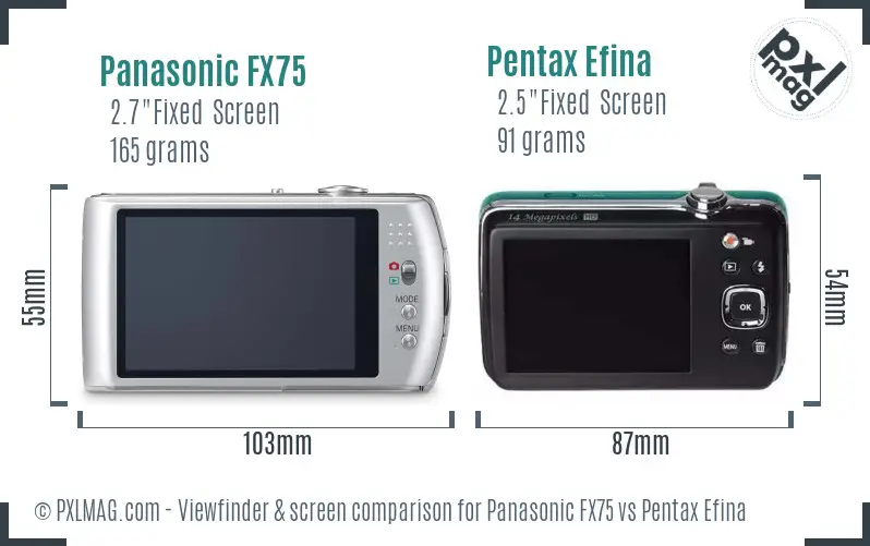 Panasonic FX75 vs Pentax Efina Screen and Viewfinder comparison