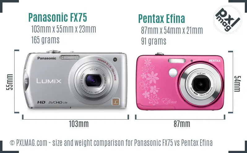 Panasonic FX75 vs Pentax Efina size comparison
