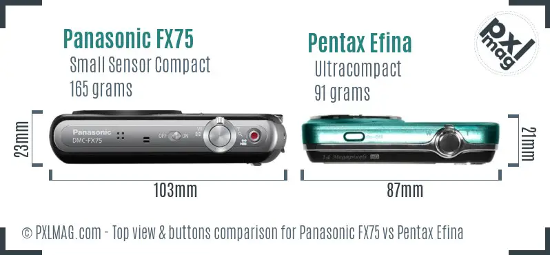 Panasonic FX75 vs Pentax Efina top view buttons comparison