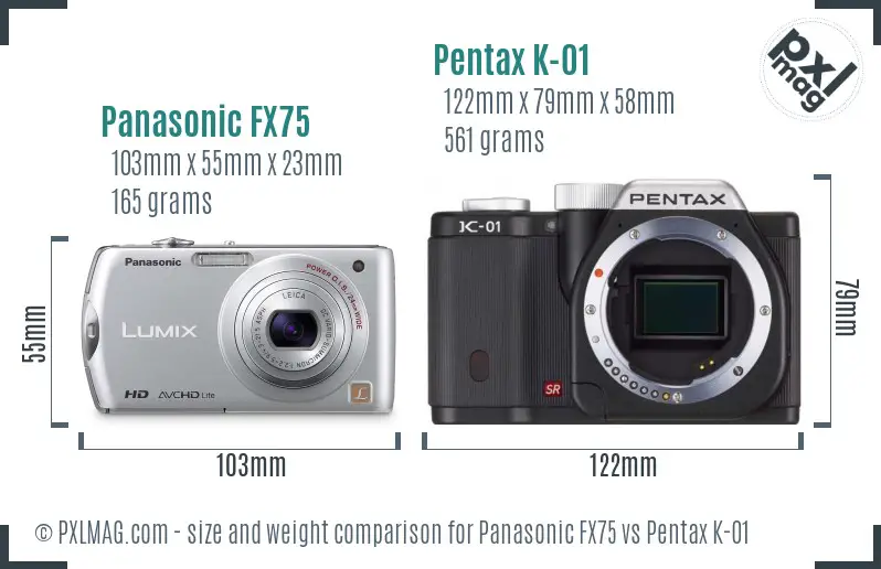 Panasonic FX75 vs Pentax K-01 size comparison
