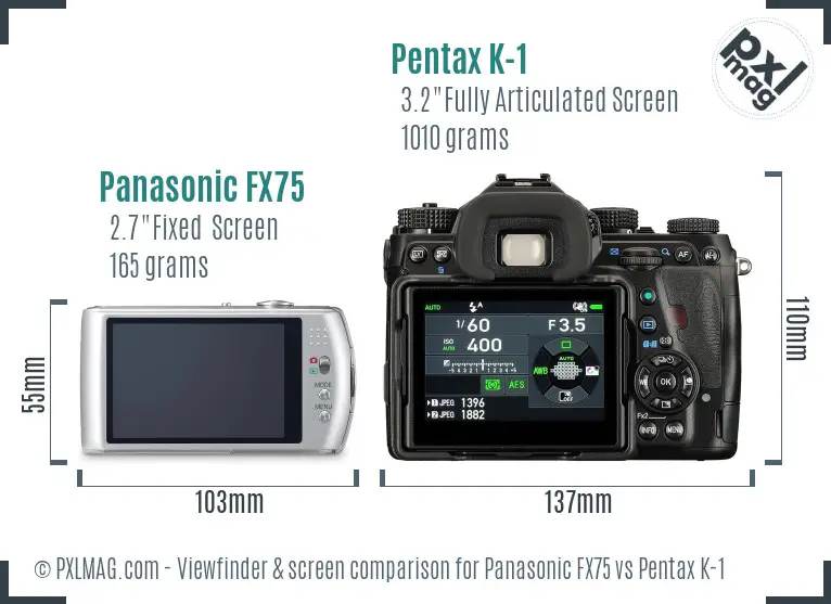 Panasonic FX75 vs Pentax K-1 Screen and Viewfinder comparison