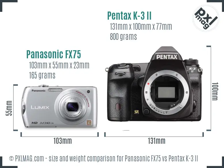 Panasonic FX75 vs Pentax K-3 II size comparison