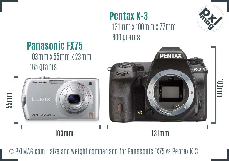 Panasonic FX75 vs Pentax K-3 size comparison