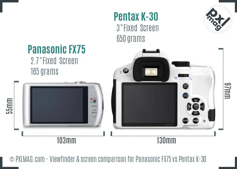 Panasonic FX75 vs Pentax K-30 Screen and Viewfinder comparison