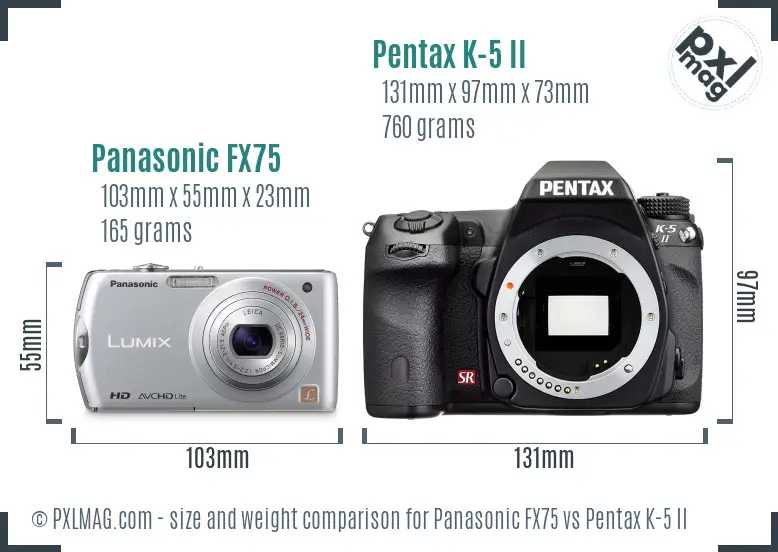 Panasonic FX75 vs Pentax K-5 II size comparison