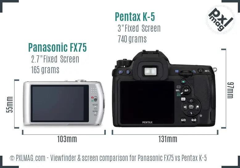 Panasonic FX75 vs Pentax K-5 Screen and Viewfinder comparison